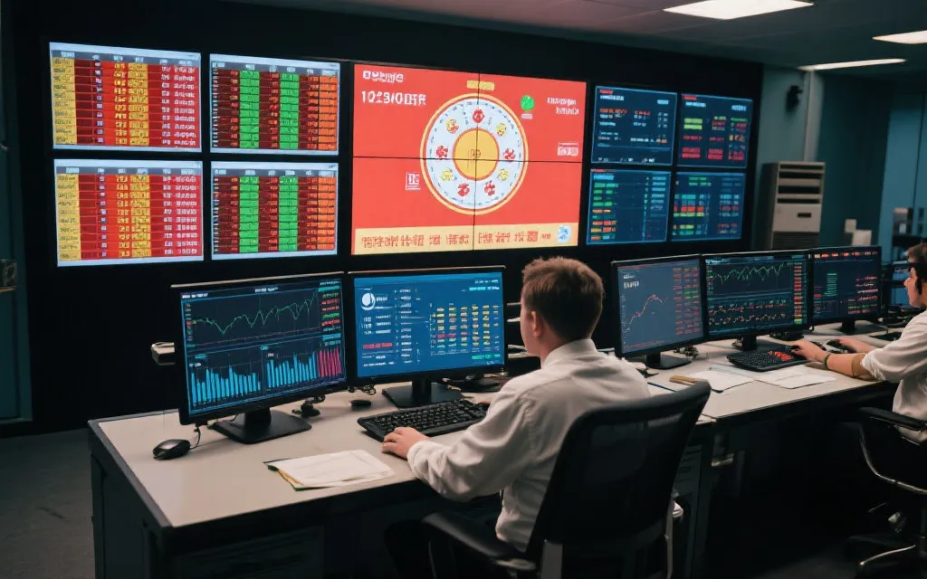 技术人员在监控室实时查看开奖数据